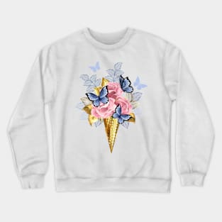 Waffle Cone with Pink Roses Crewneck Sweatshirt